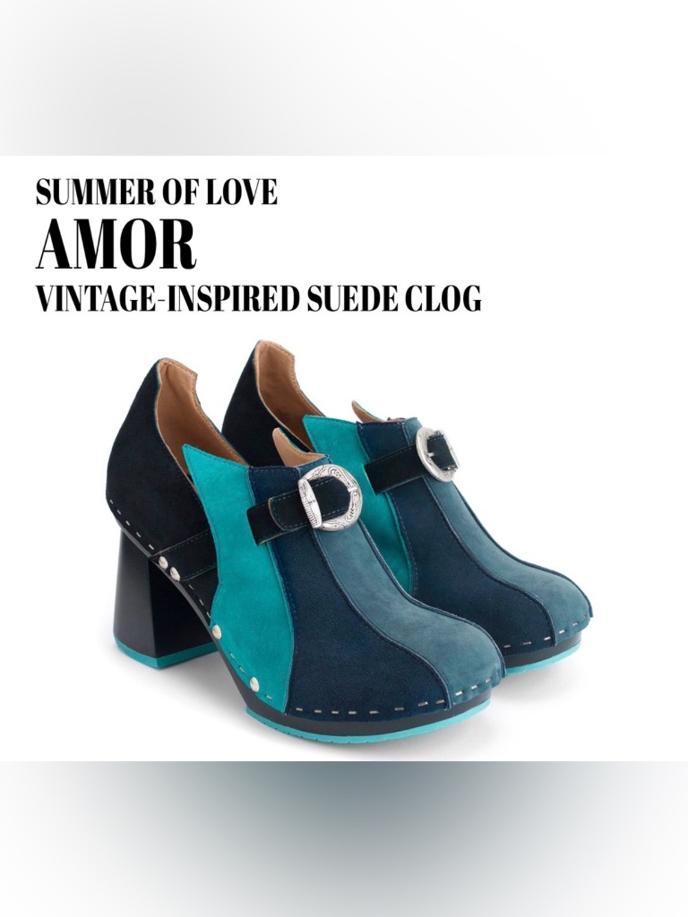 Fluevog NEARLY NEW Summer of Love Amor 60s-inspired blue suede clog-6.5 (fits 7) - Picture 1 of 16
